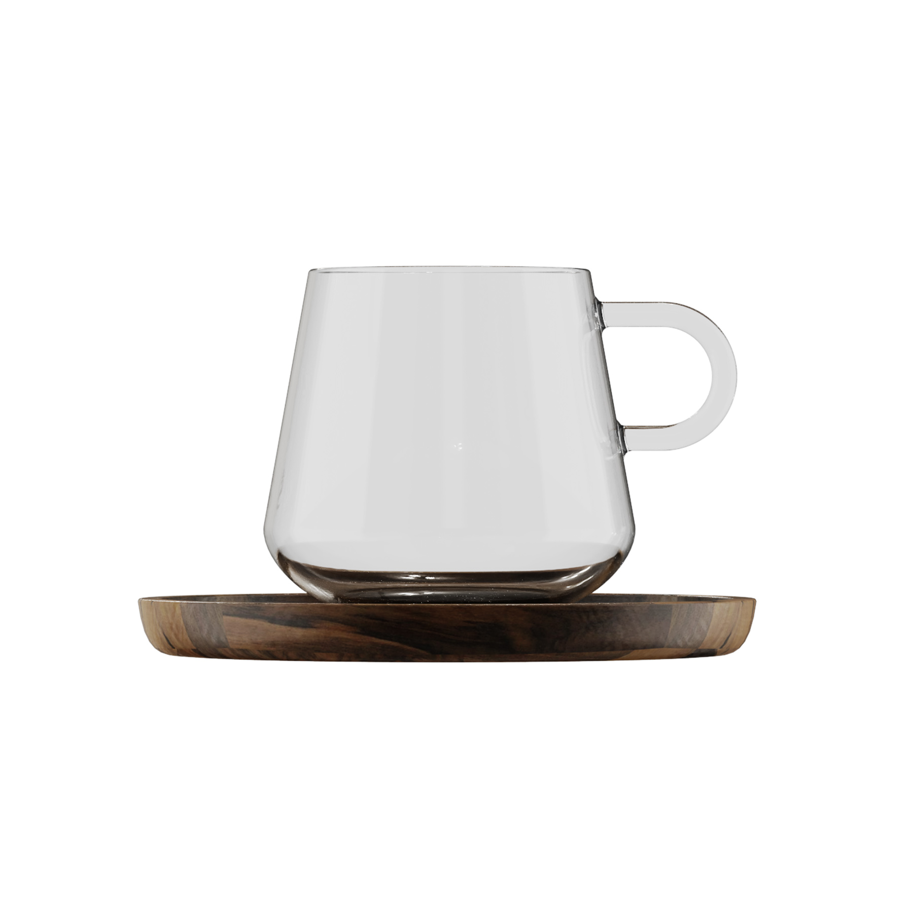 Espressotasse aus Wallnussholz Henkel rechts