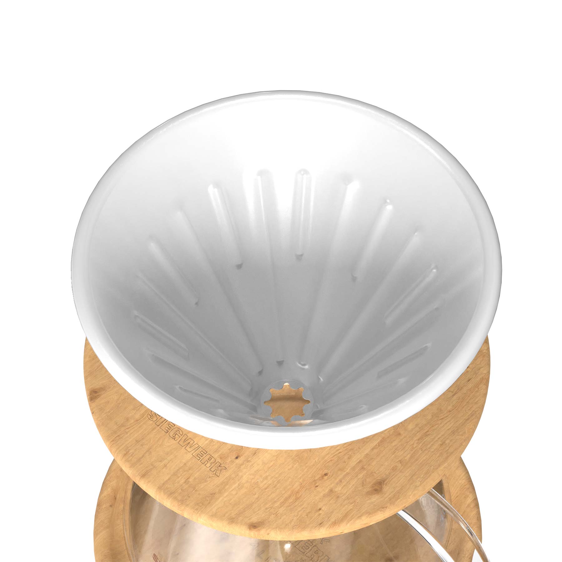 Kaffeebereiter aus Birkenholz Filteransicht schräg von oben