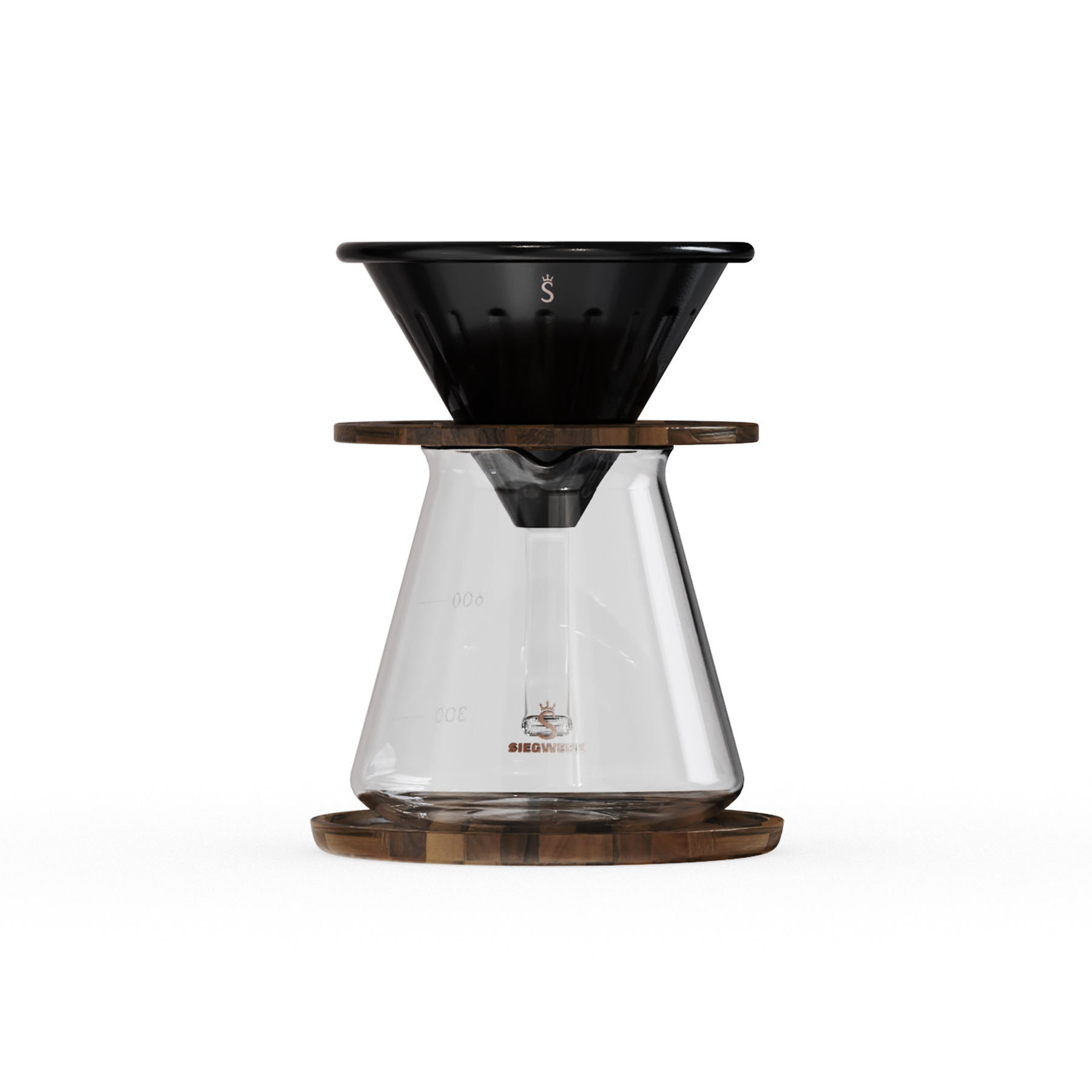 Kaffeebereiter aus Walnussholz von vorne