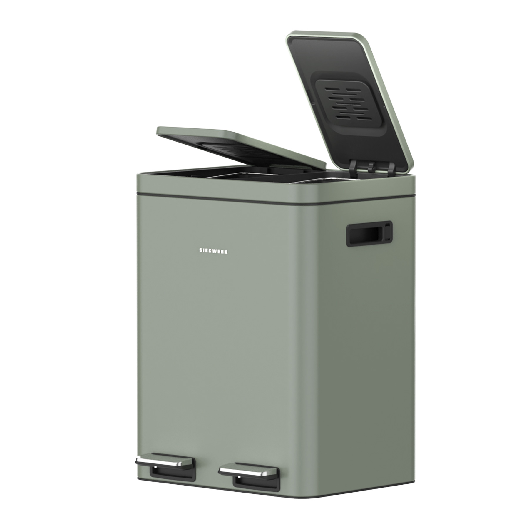 Mülleimer Kolekto 2x18L in Sage Harmony geöffnet
