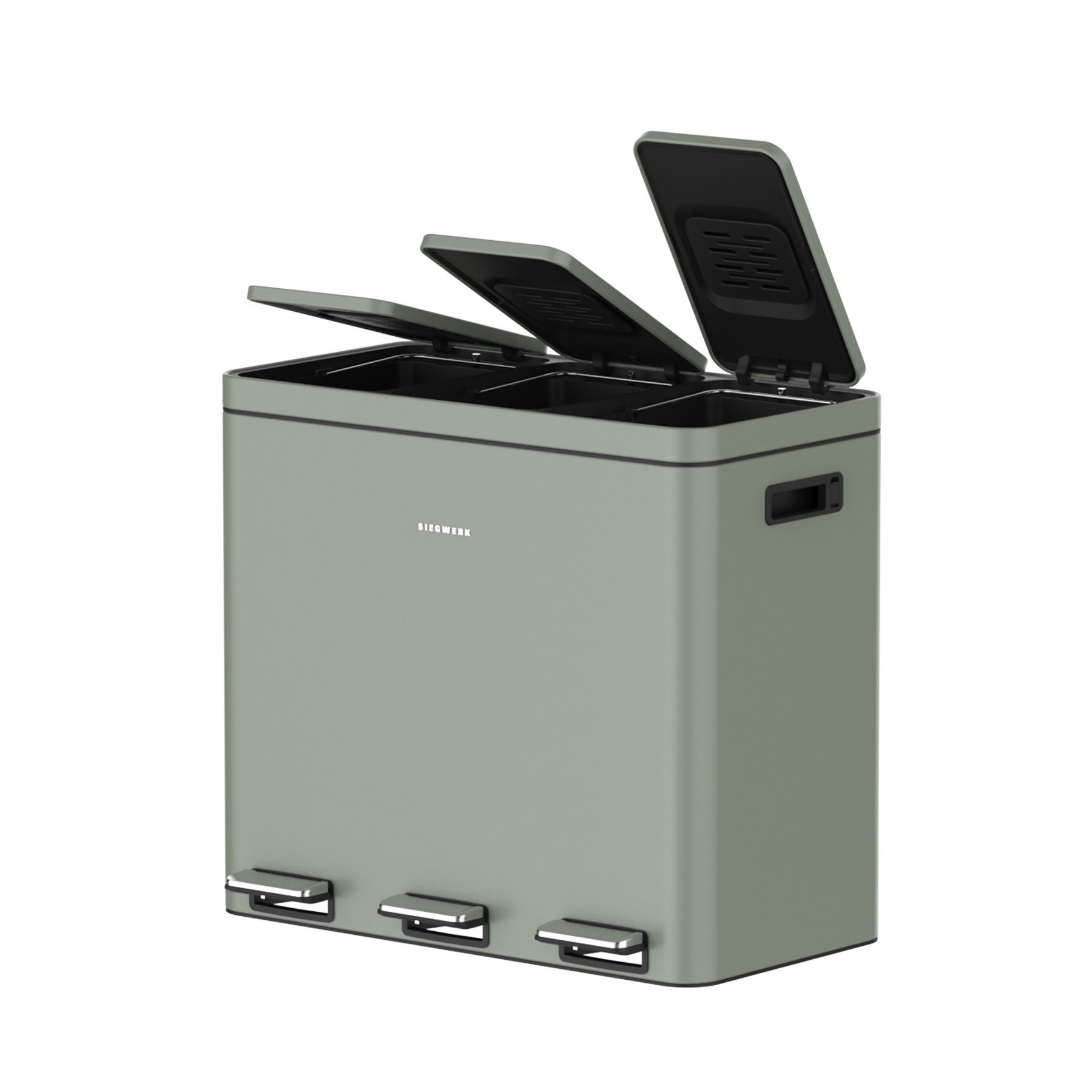 Mülleimer Kolekto 3x18L in Sage Harmony geöffnet